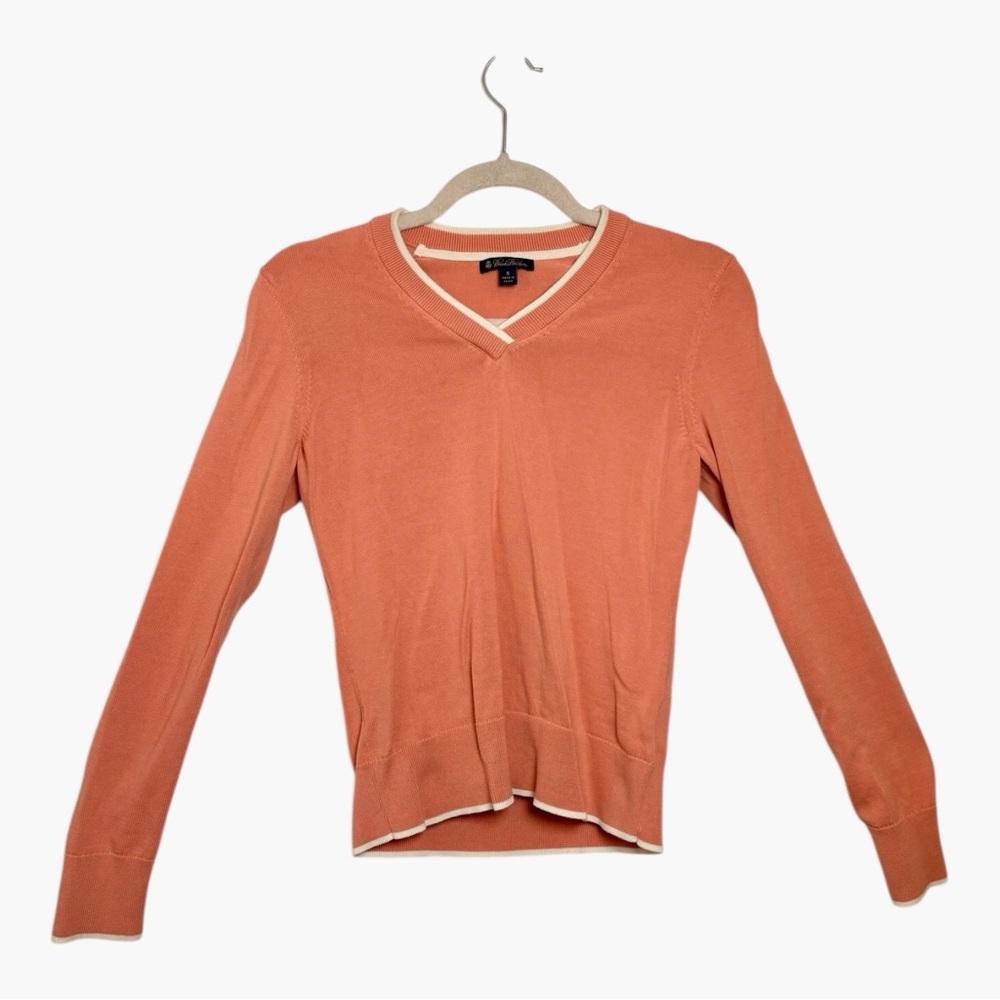 Brooks Brothers Coral V-Neck Cotton Knit Sweater Classic Preppy Women’s Small